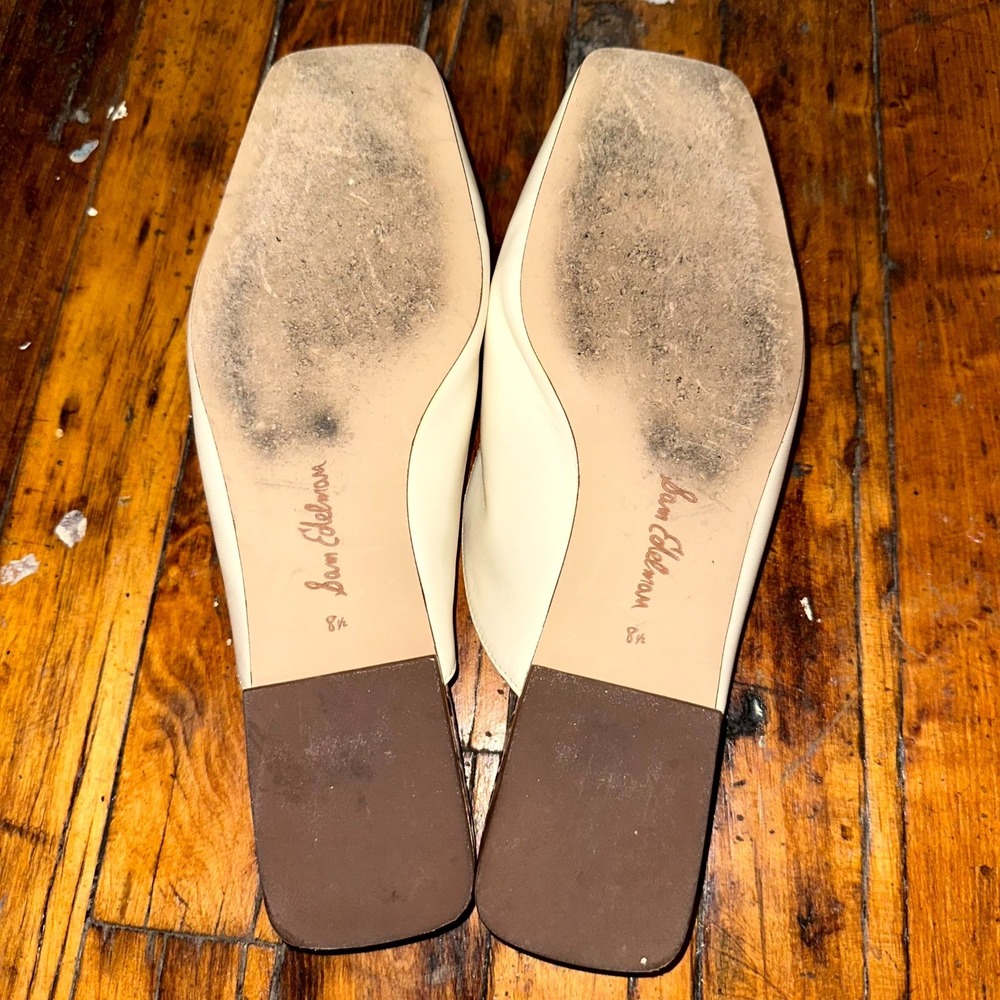 Sam Edelman Mules Women's 8.5 Cream Leather Buckle Square Toe Slip-On Shoes - Picture 6 of 7